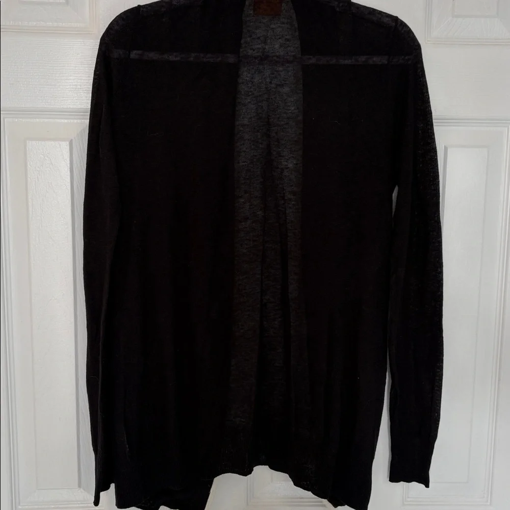 TORY BURCH QUINCY BLACK OPEN FRONT VINTAGE SWEATER CARDIGAN SILVER SEQUINS SZ S